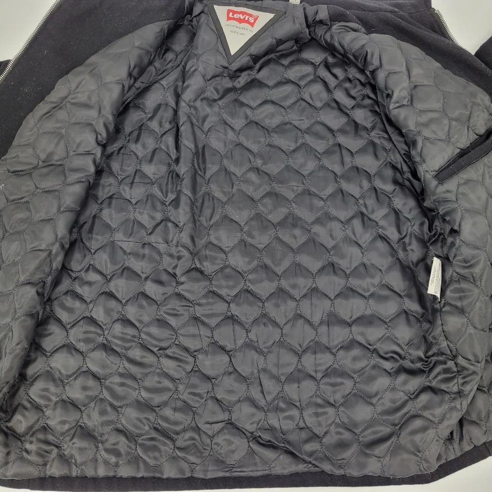 Levi's Coat Black Wool Blend Full Zip Pockets Collar Quilted Lined Mens Size XL